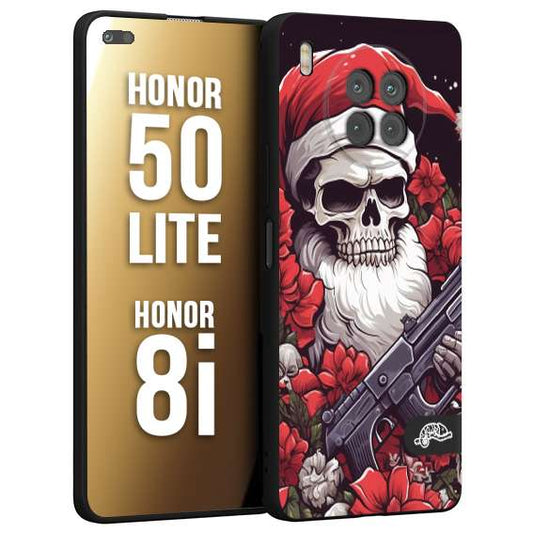 CUSTOMIZZA - Custodia cover nera morbida in tpu compatibile per Honor 8i - Honor 50 LITE teschio natale santa claus fiori tattoo disegnato