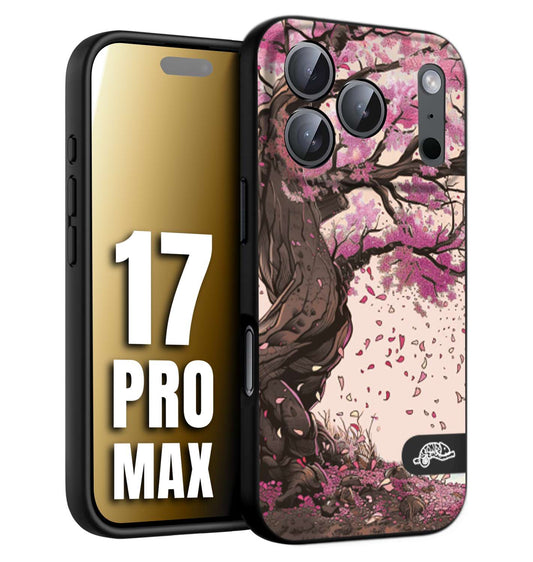 CUSTOMIZZA - Custodia cover nera morbida in tpu compatibile per iPhone 17 PRO MAX giapponese colori morbidi fiori di ciliegio rosa disegnata