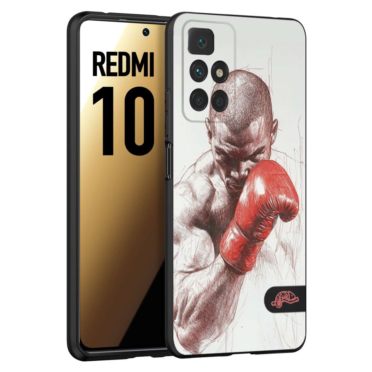 CUSTOMIZZA - Custodia cover nera morbida in tpu compatibile per Xiaomi Redmi 10 pugilato pugili disegno tattoo guantoni box sport primo piano