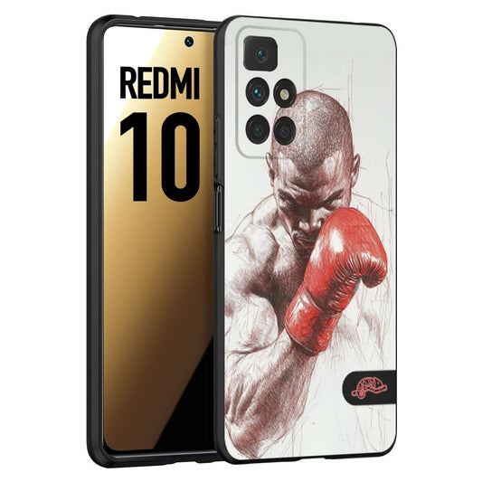 CUSTOMIZZA - Custodia cover nera morbida in tpu compatibile per Xiaomi Redmi 10 pugilato pugili disegno tattoo guantoni box sport primo piano