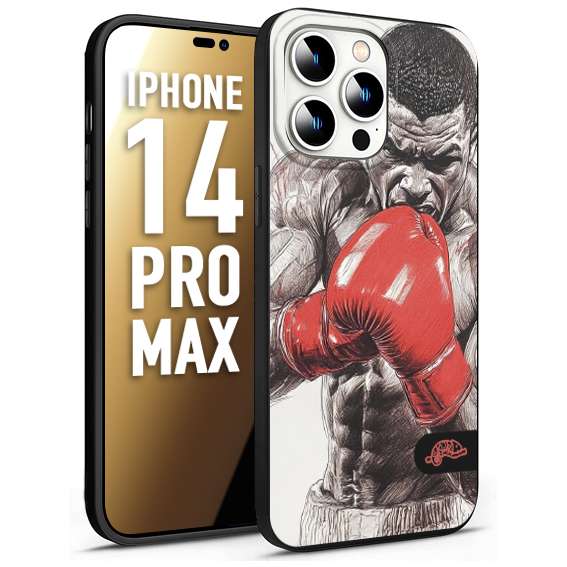CUSTOMIZZA - Custodia cover nera morbida in tpu compatibile per iPhone 14 PRO MAX pugilato pugili disegno tattoo guantoni box pesi massimi gancio