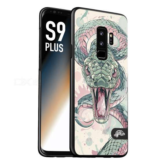 CUSTOMIZZA - Custodia cover nera morbida in tpu compatibile per Samsung S9 PLUS snake pink green serpente tatuaggio tattoo disegnato a mano
