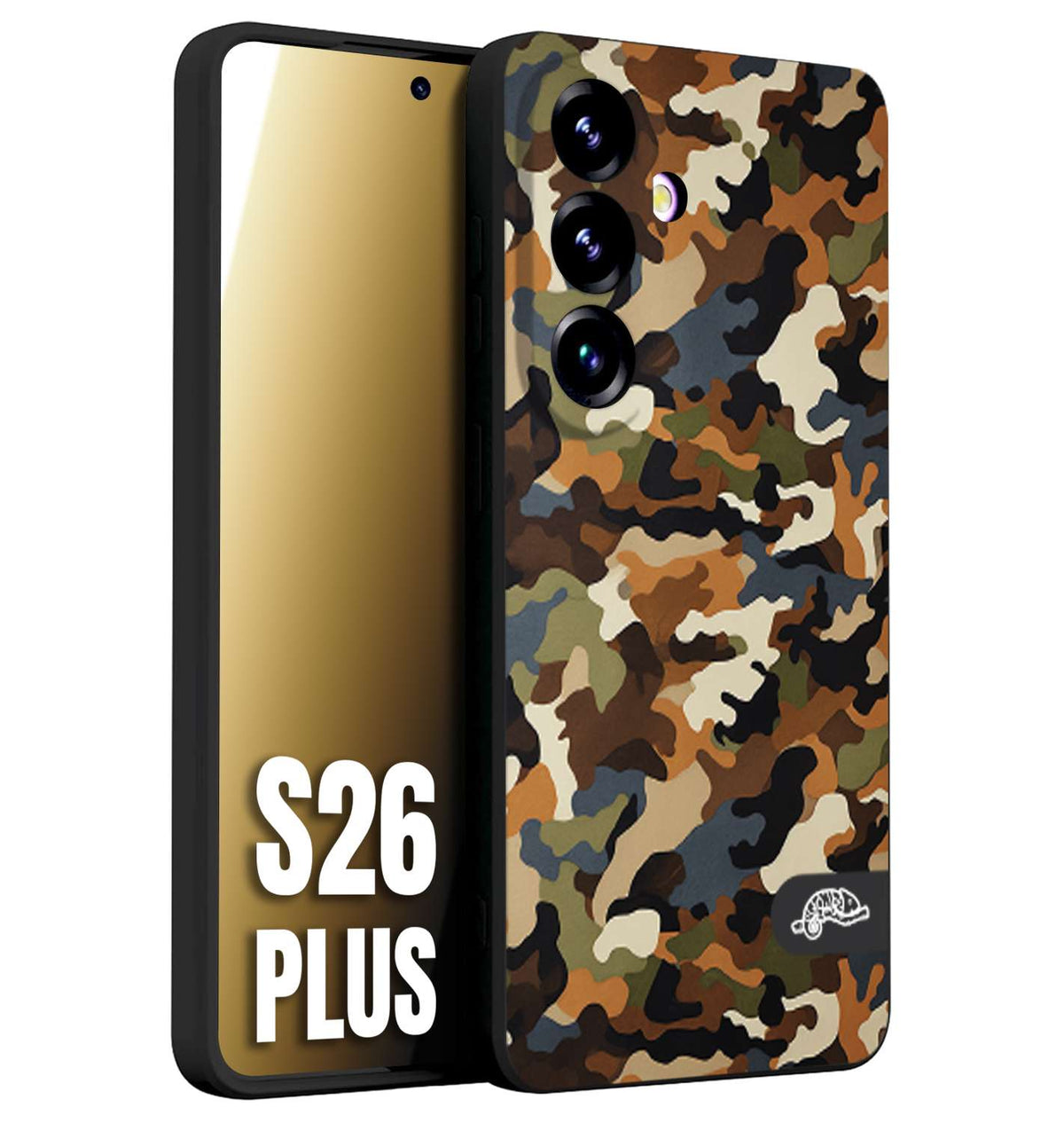 CUSTOMIZZA - Custodia cover nera morbida in tpu compatibile per Samsung S26 PLUS camouflage mimetico militare moderno blu marrone beige