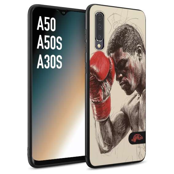CUSTOMIZZA - Custodia cover nera morbida in tpu compatibile per Samsung A50 - A50S - A30S pugilato pugili disegno tattoo guantoni boxer pesi massimi