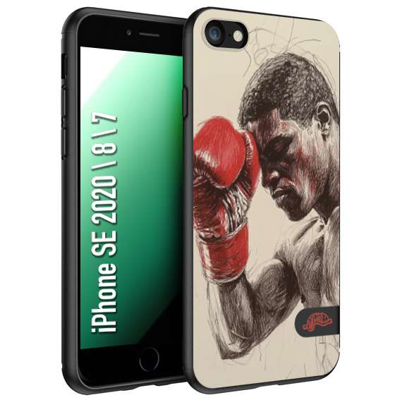 CUSTOMIZZA - Custodia cover nera morbida in tpu compatibile per iPhone 7 - 8 - SE 2020 / 2022 pugilato pugili disegno tattoo guantoni boxer pesi massimi