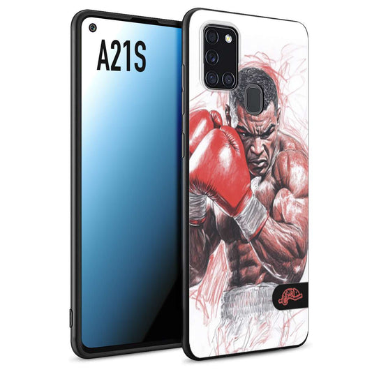 CUSTOMIZZA - Custodia cover nera morbida in tpu compatibile per Samsung A21S pugilato pugili disegno tattoo guantoni boxer pesi massimi iron mike