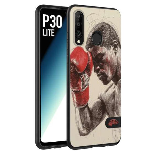 CUSTOMIZZA - Custodia cover nera morbida in tpu compatibile per Huawei P30 LITE pugilato pugili disegno tattoo guantoni boxer pesi massimi