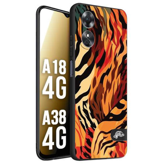 CUSTOMIZZA - Custodia cover nera morbida in tpu compatibile per Oppo A18 4G - A38 4G leopardato maculato tigrato tiger colorata gialla rossa arancio