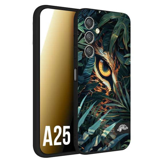 CUSTOMIZZA - Custodia cover nera morbida in tpu compatibile per Samsung A25 animali color giungla tropicale occhio di giaguaro felino disegnato