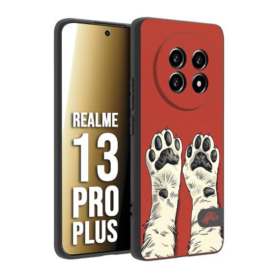 CUSTOMIZZA - Custodia cover nera morbida in tpu compatibile per Realme 13 PRO PLUS zampe di gatto cat paws rossa red disegnata fumetto cartoon