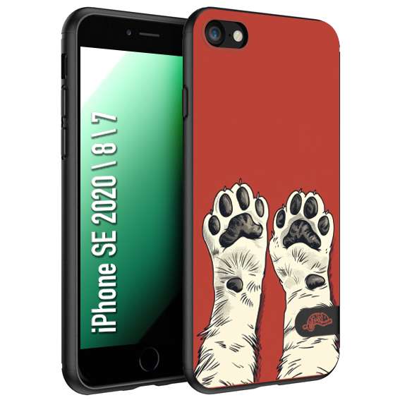 CUSTOMIZZA - Custodia cover nera morbida in tpu compatibile per iPhone 7 - 8 - SE 2020 / 2022 zampe di gatto cat paws rossa red disegnata fumetto cartoon