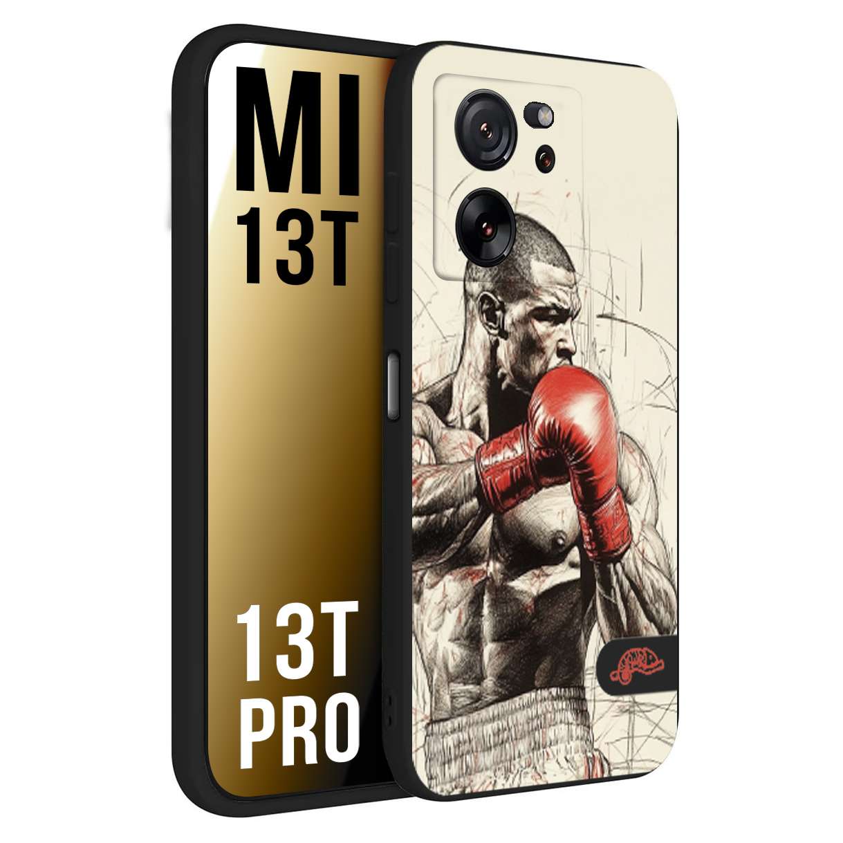 CUSTOMIZZA - Custodia cover nera morbida in tpu compatibile per Xiaomi 13T - 13T PRO pugilato pugili disegno tattoo guantoni box sport ring
