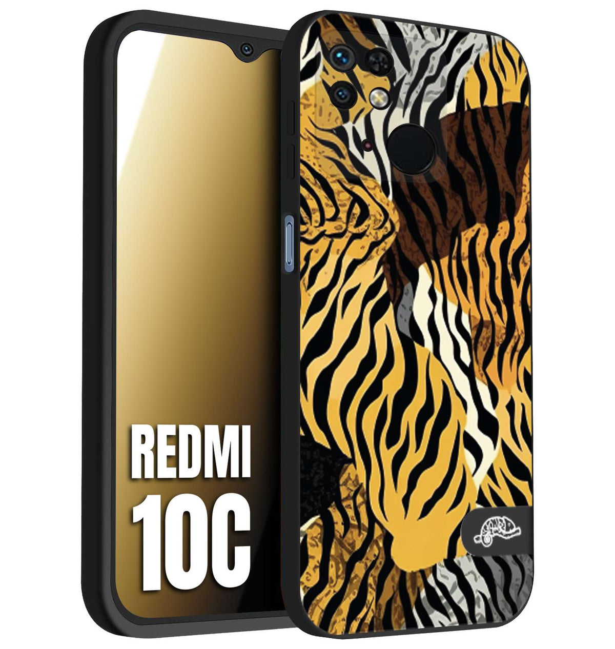 CUSTOMIZZA - Custodia cover nera morbida in tpu compatibile per Xiaomi Redmi 10C leopardato tigrato tiger colorata donna fashion estate