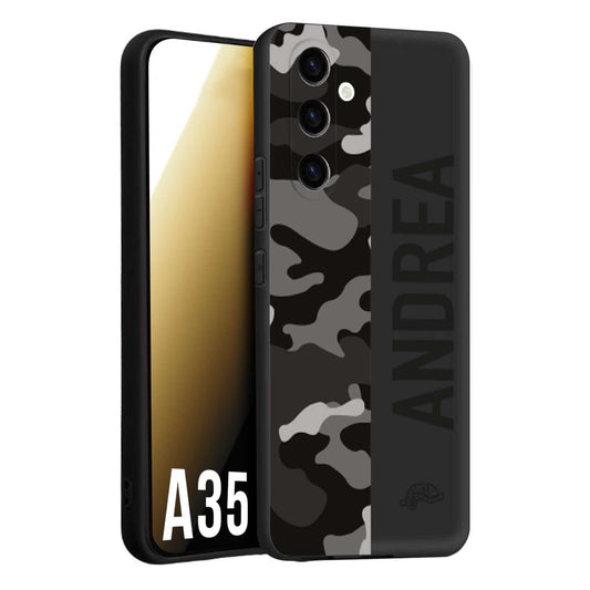 CUSTOMIZZA - Custodia cover nera morbida in tpu compatibile per Samsung A35 5G camouflage mimetico militare personalizzata nome