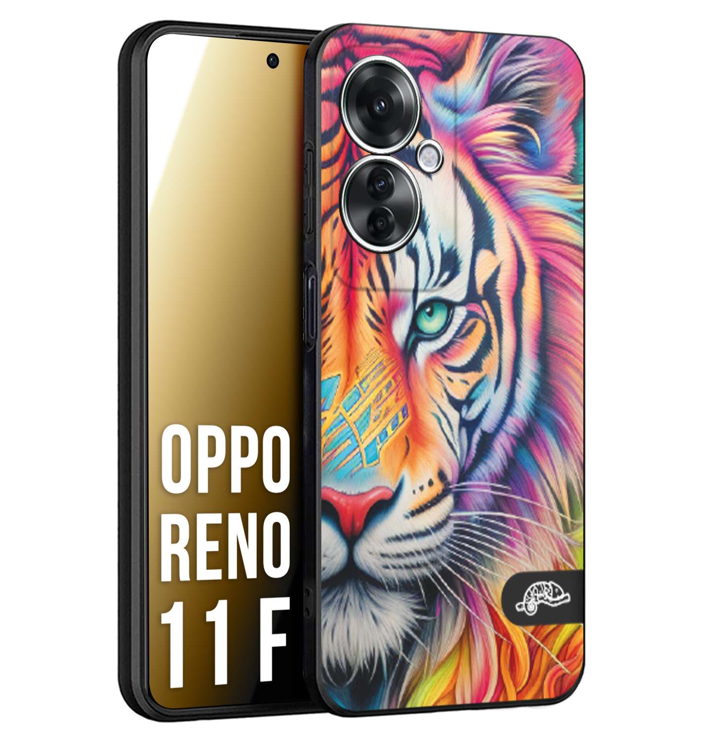 CUSTOMIZZA - Custodia cover nera morbida in tpu compatibile per Oppo Reno 11 F 5G animali color tigre tiger viso colori vibranti disegnato schizzo