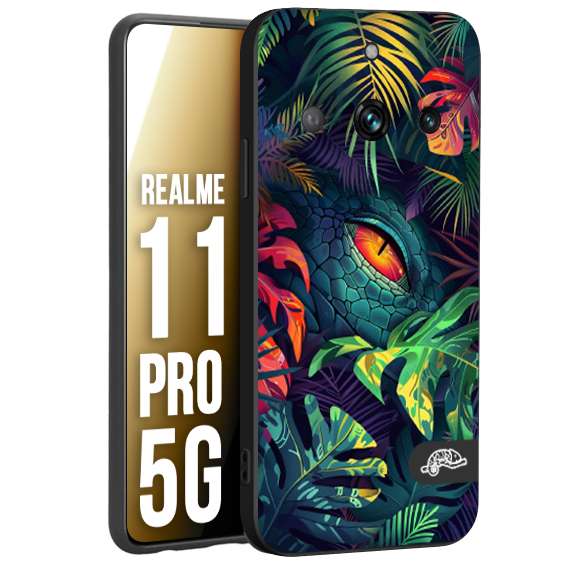 CUSTOMIZZA - Custodia cover nera morbida in tpu compatibile per Realme 11 PRO 5G animali color giungla tropicale occhio di coccodrillo alligatore disegnato