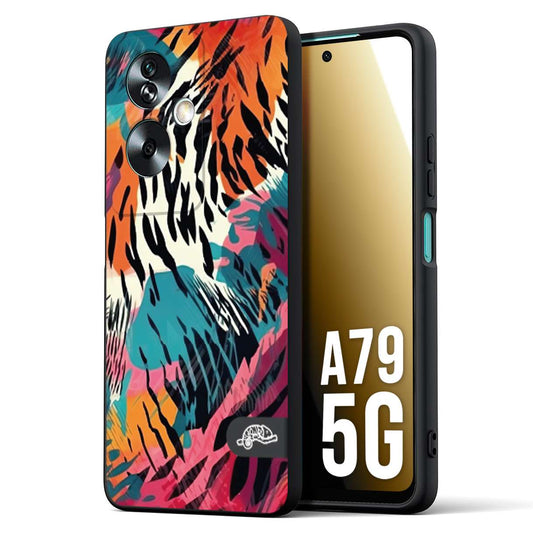 CUSTOMIZZA - Custodia cover nera morbida in tpu compatibile per Oppo A79 5G leopardato maculato tigrato tiger colorata summer color