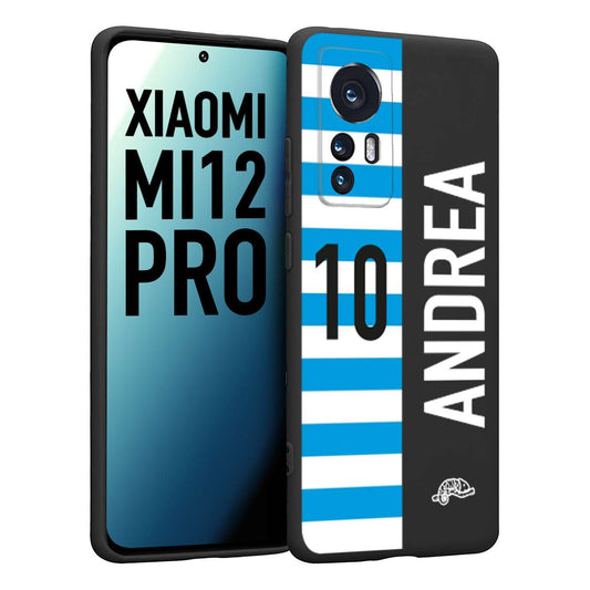 CUSTOMIZZA - Custodia cover nera morbida in tpu compatibile per Xiaomi 12 PRO personalizzata calcio football nome e numero calciatori biancazzurri