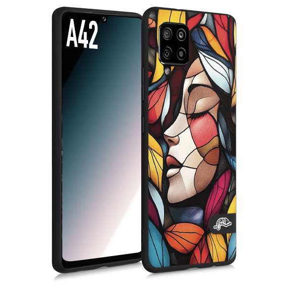 CUSTOMIZZA - Custodia cover nera morbida in tpu compatibile per Samsung A42 Vetrata artistica volto di donna profilo fogliare mosaico di vetro colorato
