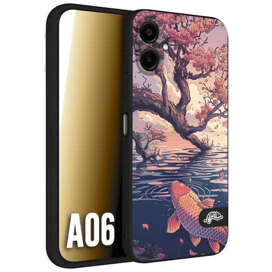 CUSTOMIZZA - Custodia cover nera morbida in tpu compatibile per Samsung A06 giapponese lago carpa koi rosa con foglie d'acero disegnata tattoo