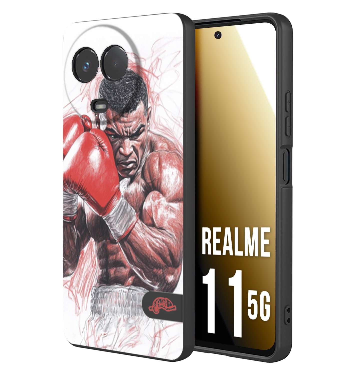 CUSTOMIZZA - Custodia cover nera morbida in tpu compatibile per Realme 11 5G pugilato pugili disegno tattoo guantoni boxer pesi massimi iron mike
