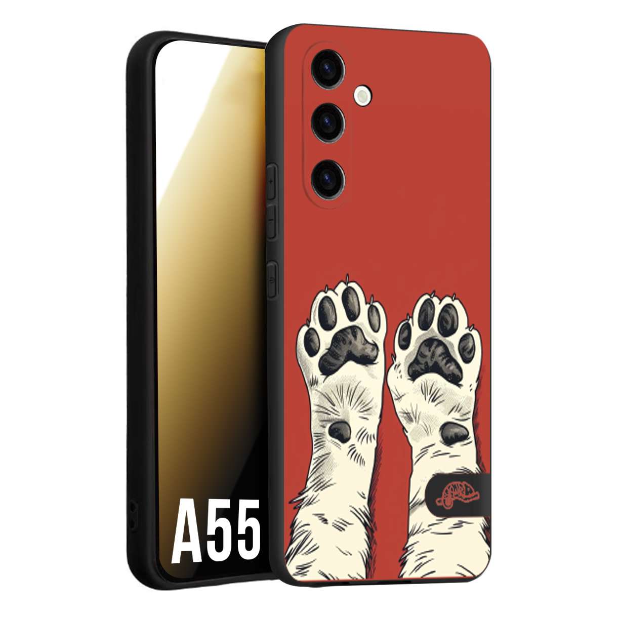 CUSTOMIZZA - Custodia cover nera morbida in tpu compatibile per Samsung A55 5G zampe di gatto cat paws rossa red disegnata fumetto cartoon