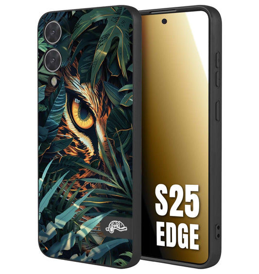 CUSTOMIZZA - Custodia cover nera morbida in tpu compatibile per Samsung S25 EDGE animali color giungla tropicale occhio di giaguaro felino disegnato