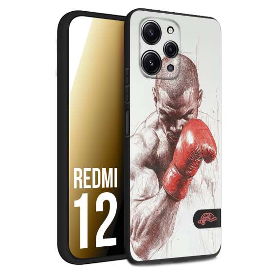 CUSTOMIZZA - Custodia cover nera morbida in tpu compatibile per Xiaomi Redmi 12 pugilato pugili disegno tattoo guantoni box sport primo piano