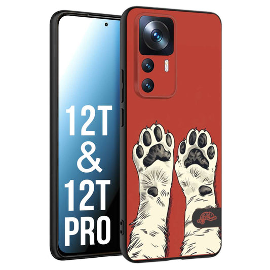 CUSTOMIZZA - Custodia cover nera morbida in tpu compatibile per Xiaomi 12T - 12T PRO zampe di gatto cat paws rossa red disegnata fumetto cartoon