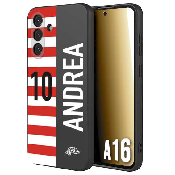 CUSTOMIZZA - Custodia cover nera morbida in tpu compatibile per Samsung A16 personalizzata calcio football nome e numero calciatori bianco rossa