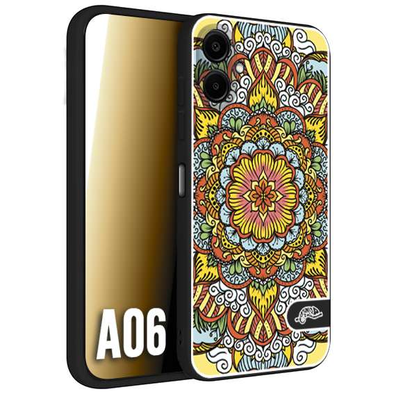 CUSTOMIZZA - Custodia cover nera morbida in tpu compatibile per Samsung A06 mandala colorato fiore nuvole arancione