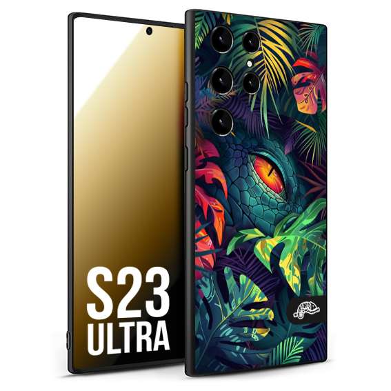 CUSTOMIZZA - Custodia cover nera morbida in tpu compatibile per Samsung S23 ULTRA animali color giungla tropicale occhio di coccodrillo alligatore disegnato
