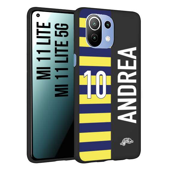 CUSTOMIZZA - Custodia cover nera morbida in tpu compatibile per Xiaomi Mi 11 Lite / Mi 11 Lite 5G personalizzata calcio football nome e numero calciatori giallo blu