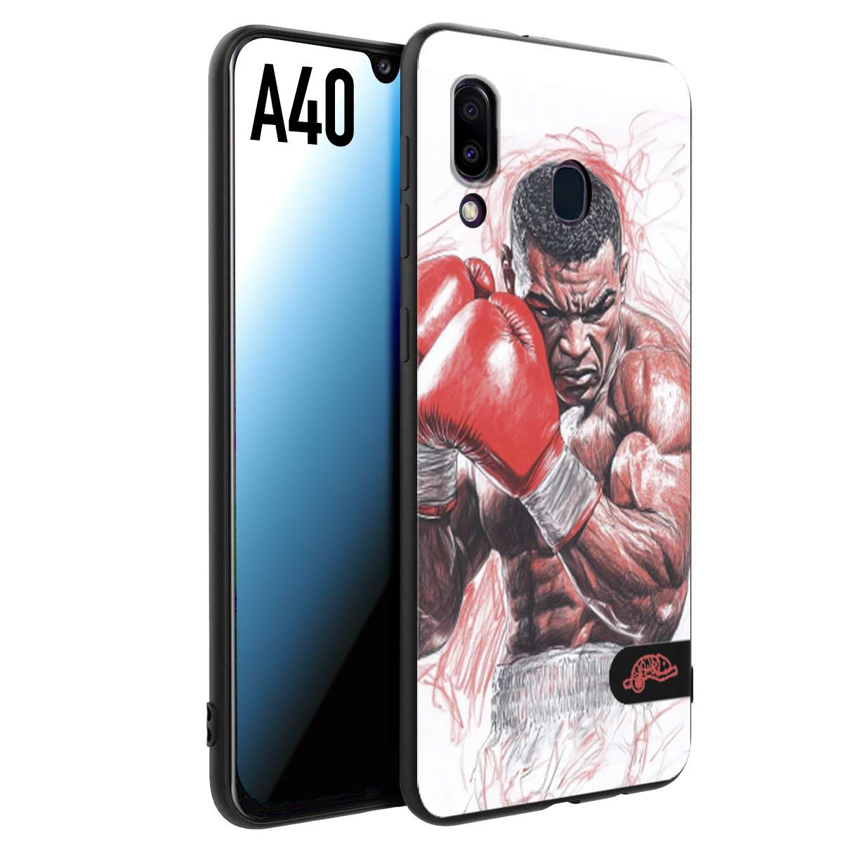 CUSTOMIZZA - Custodia cover nera morbida in tpu compatibile per Samsung A40 pugilato pugili disegno tattoo guantoni boxer pesi massimi iron mike