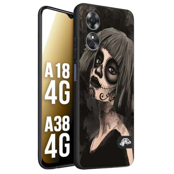 CUSTOMIZZA - Custodia cover nera morbida in tpu compatibile per Oppo A18 4G - A38 4G chicana messicana dea de la muerte donna santa tattoo disegnata