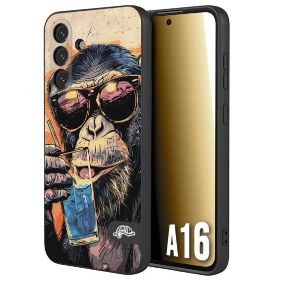 CUSTOMIZZA - Custodia cover nera morbida in tpu compatibile per Samsung A16 estate disegnata cocktails animali simpatici scimmia monkey negroni