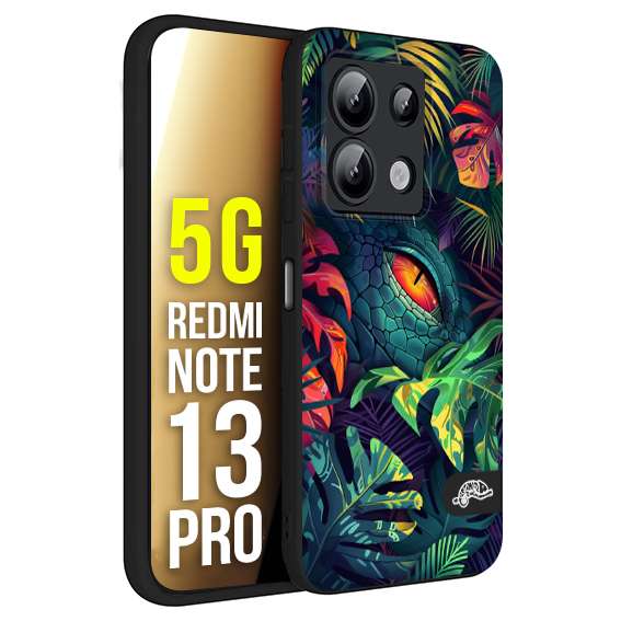 CUSTOMIZZA - Custodia cover nera morbida in tpu compatibile per Xiaomi Redmi Note 13 PRO 5G animali color giungla tropicale occhio di coccodrillo alligatore disegnato