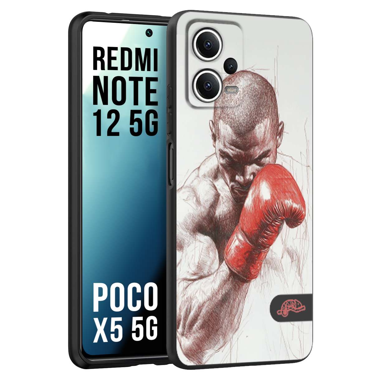 CUSTOMIZZA - Custodia cover nera morbida in tpu compatibile per Xiaomi Redmi Note 12 5G - POCO X5 5G pugilato pugili disegno tattoo guantoni box sport primo piano