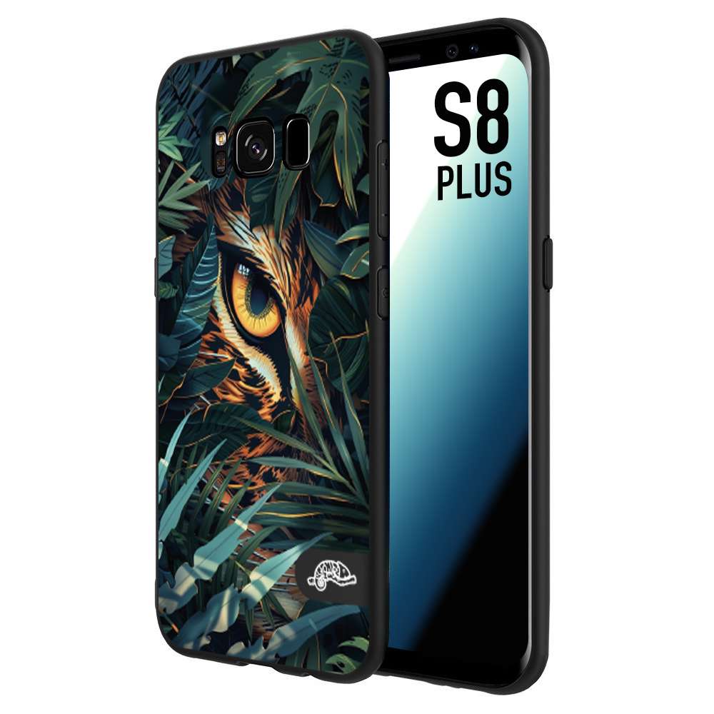 CUSTOMIZZA - Custodia cover nera morbida in tpu compatibile per Samsung S8 PLUS animali color giungla tropicale occhio di giaguaro felino disegnato