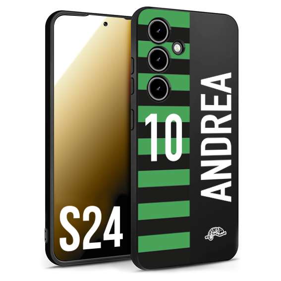 CUSTOMIZZA - Custodia cover nera morbida in tpu compatibile per Samsung S24 personalizzata calcio football nome e numero calciatori neroverde