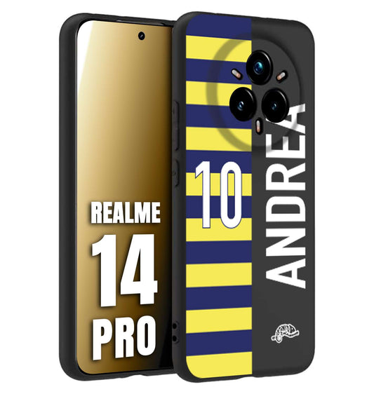 CUSTOMIZZA - Custodia cover nera morbida in tpu compatibile per Realme 14 PRO personalizzata calcio football nome e numero calciatori giallo blu
