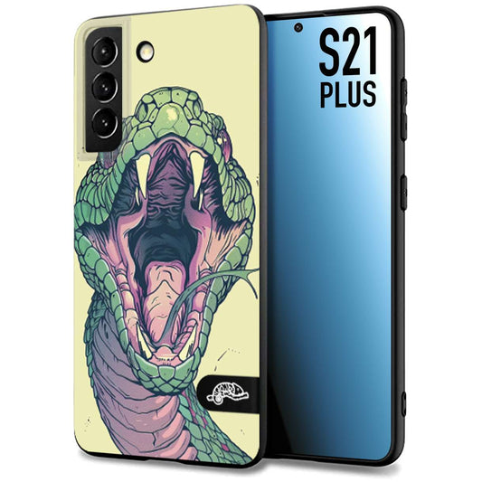 CUSTOMIZZA - Custodia cover nera morbida in tpu compatibile per Samsung S21 PLUS snake yellow green serpente tatuaggio tattoo disegnato a mano