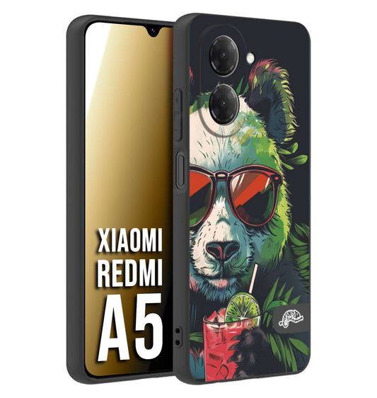CUSTOMIZZA - Custodia cover nera morbida in tpu compatibile per Xiaomi Redmi A5 estate disegnata cocktails animali simpatici panda mojito