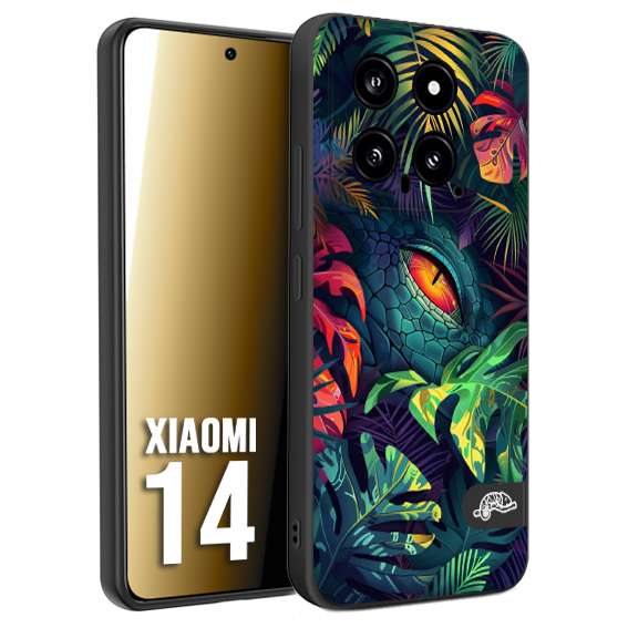 CUSTOMIZZA - Custodia cover nera morbida in tpu compatibile per Xiaomi 14 animali color giungla tropicale occhio di coccodrillo alligatore disegnato