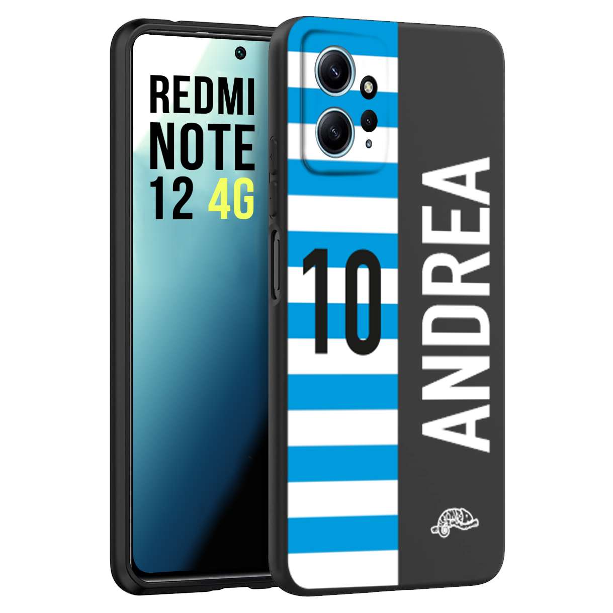 CUSTOMIZZA - Custodia cover nera morbida in tpu compatibile per Xiaomi Redmi Note 12 4G personalizzata calcio football nome e numero calciatori biancazzurri