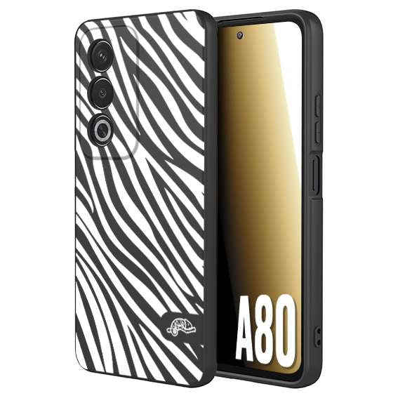 CUSTOMIZZA - Custodia cover nera morbida in tpu compatibile per Oppo A80 zebrata maculata a rilievo soft touch donna bianca