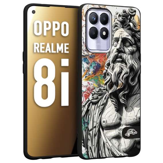 CUSTOMIZZA - Custodia cover nera morbida in tpu compatibile per Realme 8i statua colorata moderna antico tattoo splash color