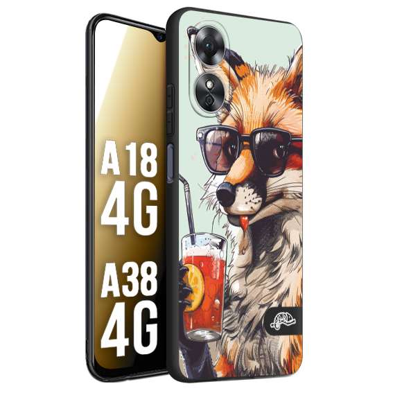 CUSTOMIZZA - Custodia cover nera morbida in tpu compatibile per Oppo A18 4G - A38 4G estate disegnata cocktails animali simpatici fox volpe negroni