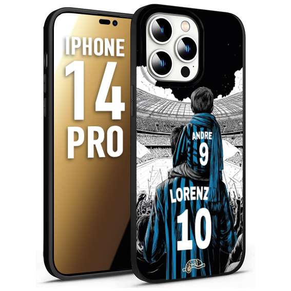 CUSTOMIZZA - Custodia cover nera morbida in tpu compatibile per iPhone 14 PRO personalizzata calcio football padre e figlio calciatori nerazzurra