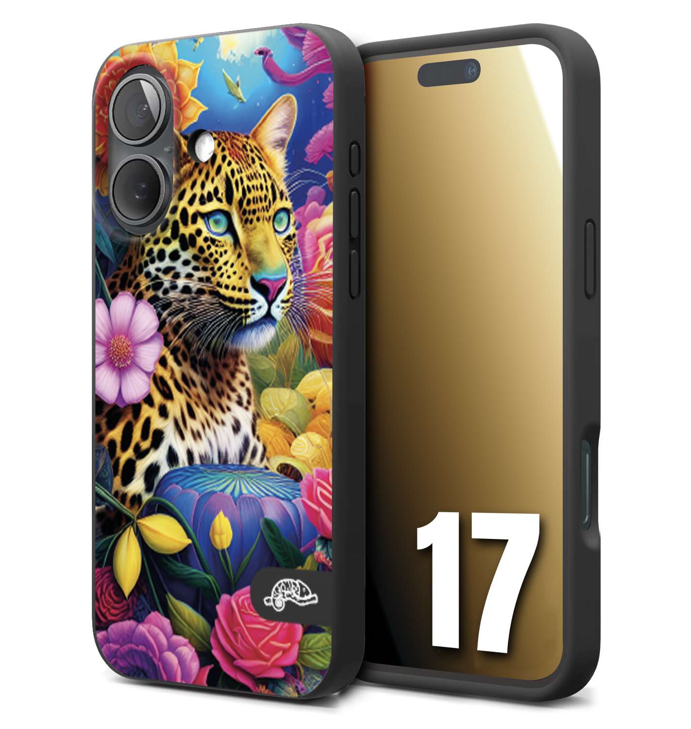 CUSTOMIZZA - Custodia cover nera morbida in tpu compatibile per iPhone 17 astratti donna flower fantasia leopardo ghepardo animali colorati